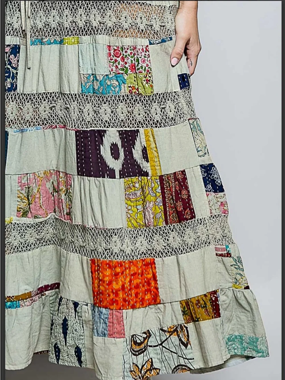POL V neck maxi patchwork dress - Picture 2 of 6